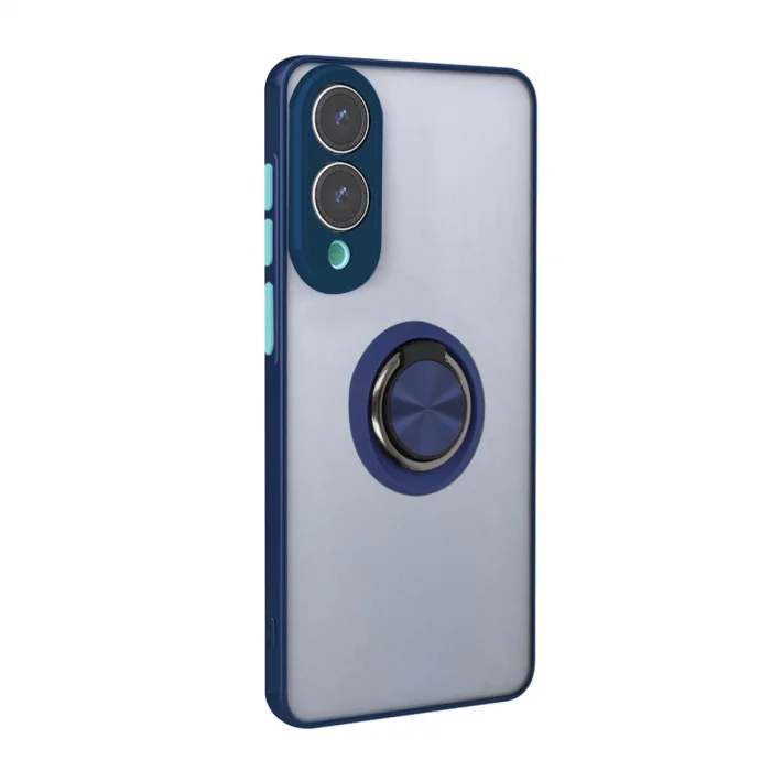 BUĞZ Samsung Galaxy S25 Edge Kılıf Montreal Yüzüklü Silikon Kapak - Lacivert