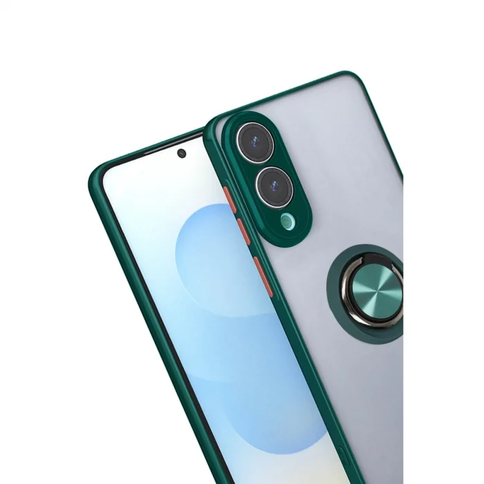 BUĞZ Samsung Galaxy S25 Edge Kılıf Montreal Yüzüklü Silikon Kapak - Yeşil