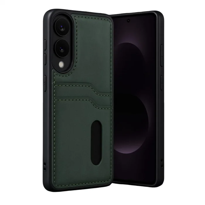 BUĞZ Samsung Galaxy S25 Edge Sara Kartvizitli Deri Kılıf - Koyu Yeşil