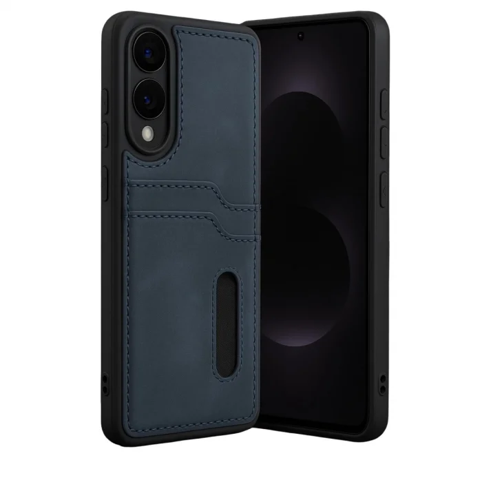 BUĞZ Samsung Galaxy S25 Edge Sara Kartvizitli Deri Kılıf - Lacivert