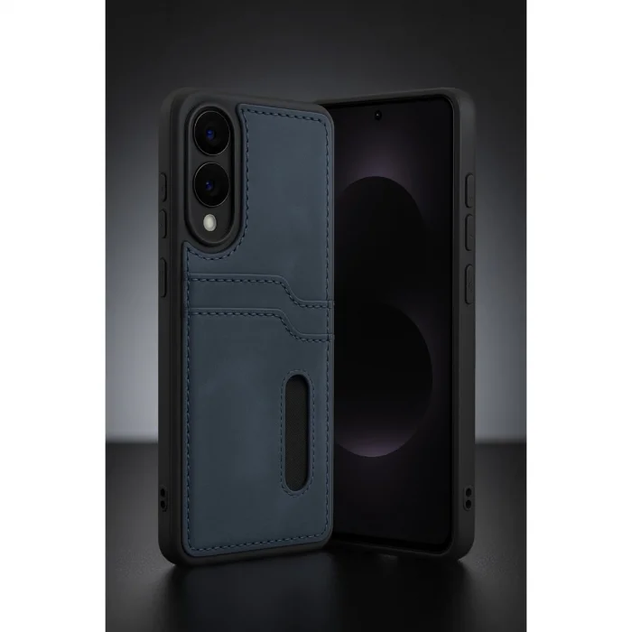 BUĞZ Samsung Galaxy S25 Edge Sara Kartvizitli Deri Kılıf - Lacivert