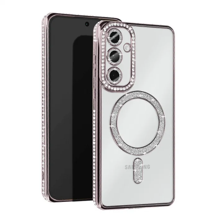 BUĞZ Samsung Galaxy S25 Kılıf Joke Simli Magneticsafe Kılıf - Gümüş