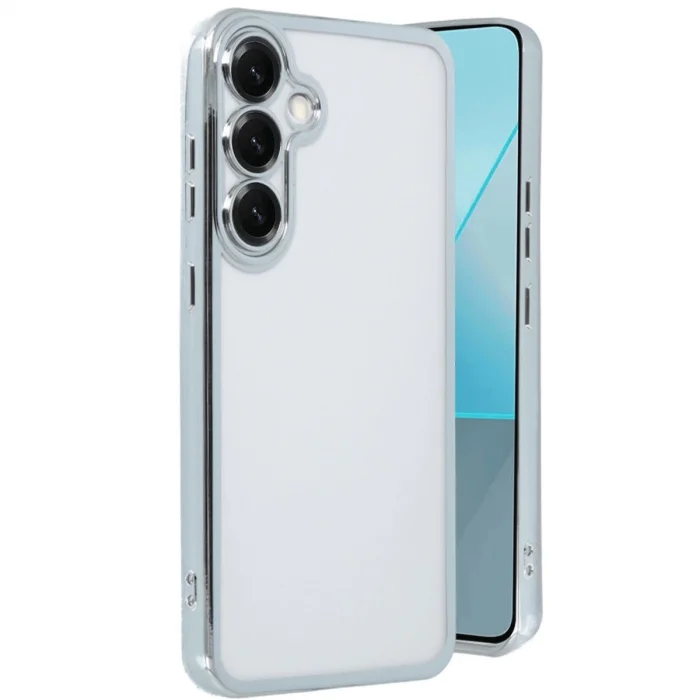 BUĞZ Samsung Galaxy S25 Kılıf Razer Lensli Silikon - Gümüş