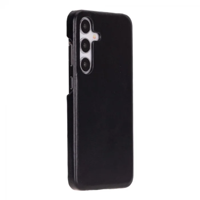 BUĞZ Samsung Galaxy S25 Plus Uyumlu, Hakiki Deri, El Yapımı Arka Kapak, Kömür Siyah