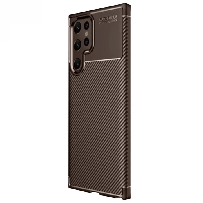 BUĞZ Samsung Galaxy S25 Ultra Kılıf Auto Focus Karbon Kapak - Kahverengi