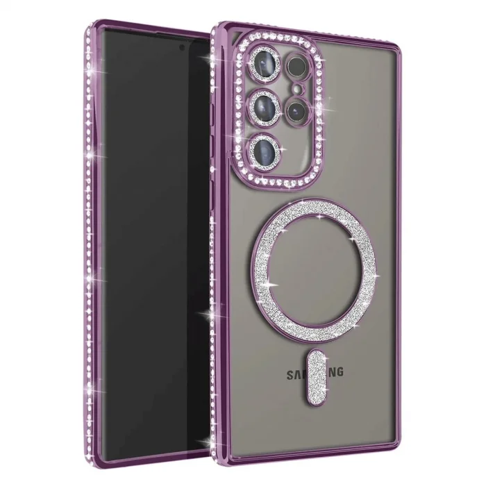 BUĞZ Samsung Galaxy S25 Ultra Kılıf Joke Simli Magneticsafe Kılıf - Derin Mor