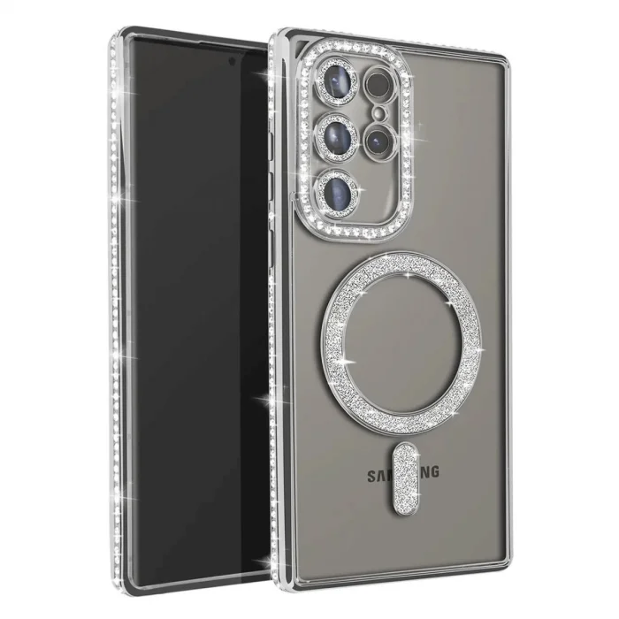 BUĞZ Samsung Galaxy S25 Ultra Kılıf Joke Simli Magneticsafe Kılıf - Gümüş