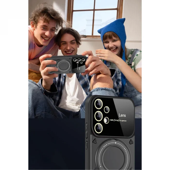 BUĞZ Samsung Galaxy S25 Ultra Kılıf Joy Lens Standlı Kapak - Koyu Yeşil