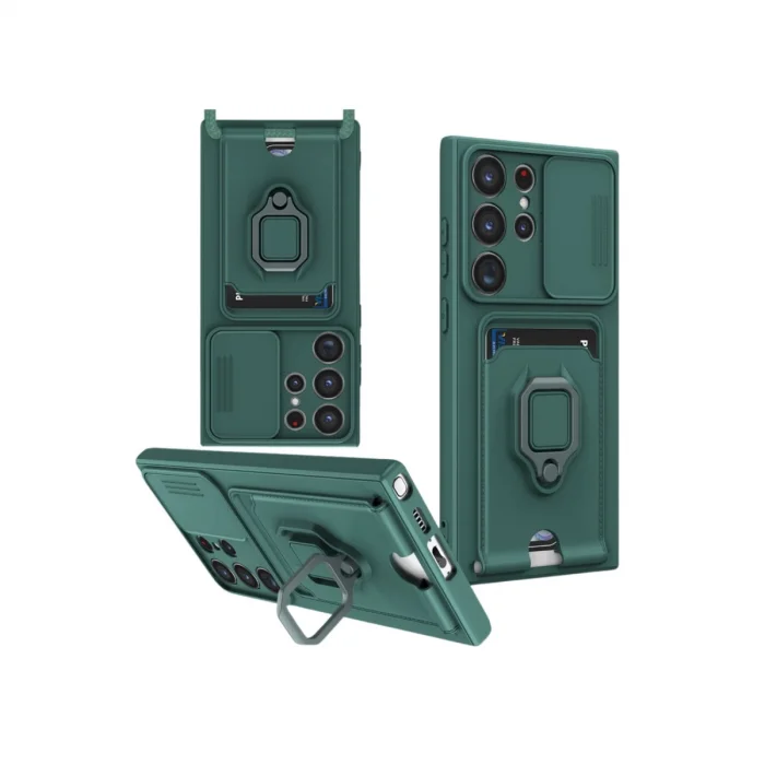 BUĞZ Samsung Galaxy S25 Ultra Kılıf Zuma Kartvizitli Yüzüklü Silikon - Yeşil