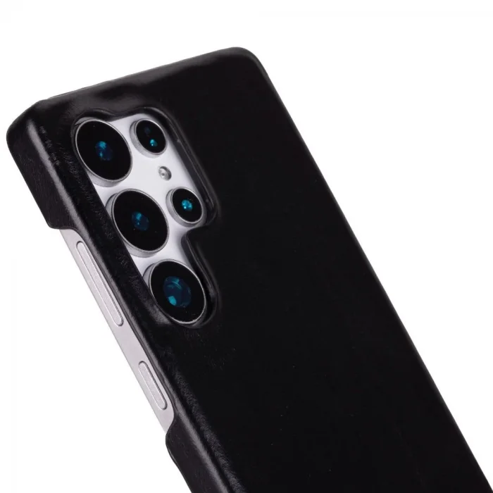  Samsung Galaxy S25 Ultra Uyumlu, Hakiki Deri, El Yapımı Arka Kapak, Kömür Siyah