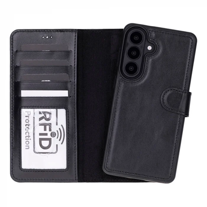 BUĞZ Samsung Galaxy S26 Plus Uyumlu Manyetik Hakiki Deri Cüzdan Kılıf ,Cüzdan Taşımaya Son, Kredi Kart Yuvalı, RFID Güvenlik