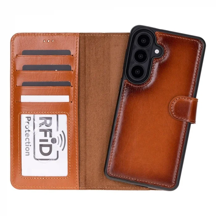 BUĞZ Samsung Galaxy S26 Uyumlu Manyetik Hakiki Deri Cüzdan Kılıf ,Cüzdan Taşımaya Son, Kredi Kart Yuvalı, RFID Güvenlik