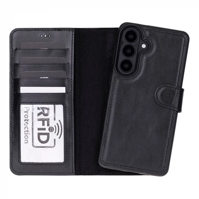 BUĞZ Samsung Galaxy S26 Uyumlu Manyetik Hakiki Deri Cüzdan Kılıf ,Cüzdan Taşımaya Son, Kredi Kart Yuvalı, RFID Güvenlik