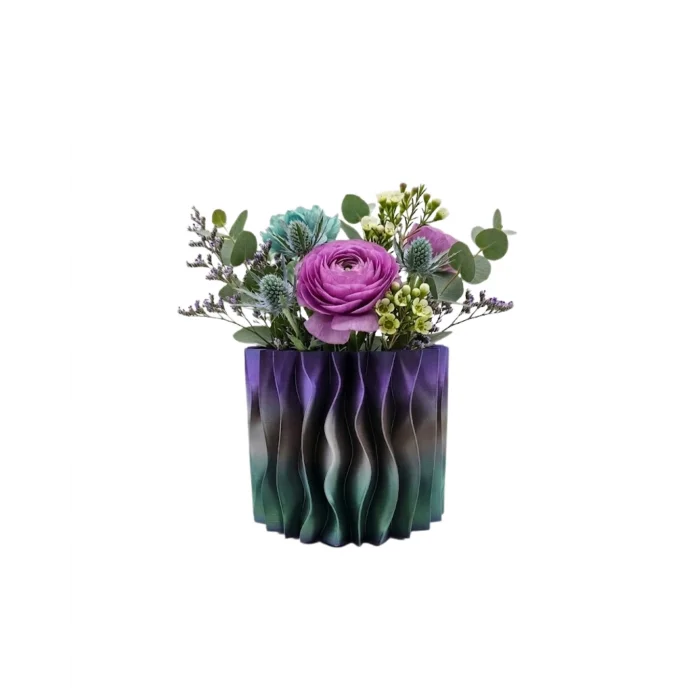 BUĞZ Sanatsal Dalga Desenli Mor 3D Baskı Dekoratif Vazo Ev Dekorasyonu
