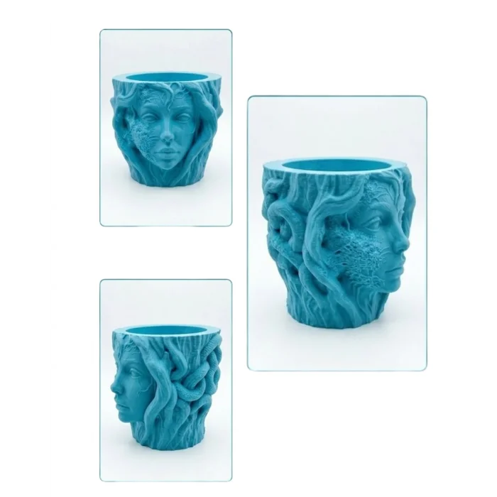 BUĞZ Sanatsal Kadın Yüzü Ağaç Detaylı 3D Baskı Dekoratif Vazo Saksı - BUĞZ