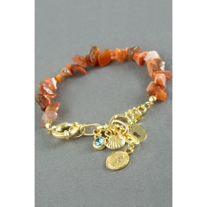 BUĞZ Şans Figürlü Akik Kırık Doğaltaş Bileklik