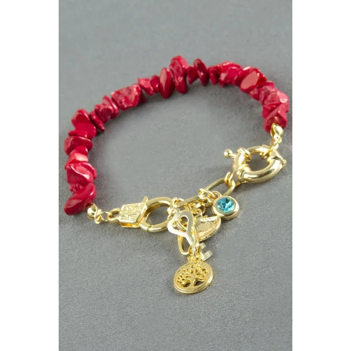 BUĞZ Şans Figürlü Mercan Kırık Doğaltaş Bileklik