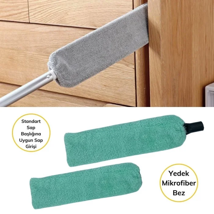 BUĞZ Saplı Mikrofiber Başlıklı Girintili Yüzey Temizleme Mopu Toz Alma Fırçası