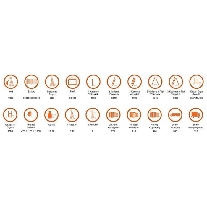 BUĞZ Saraylı 3x7 A Tipi Sürgülü Merdiven 5,79 Metre