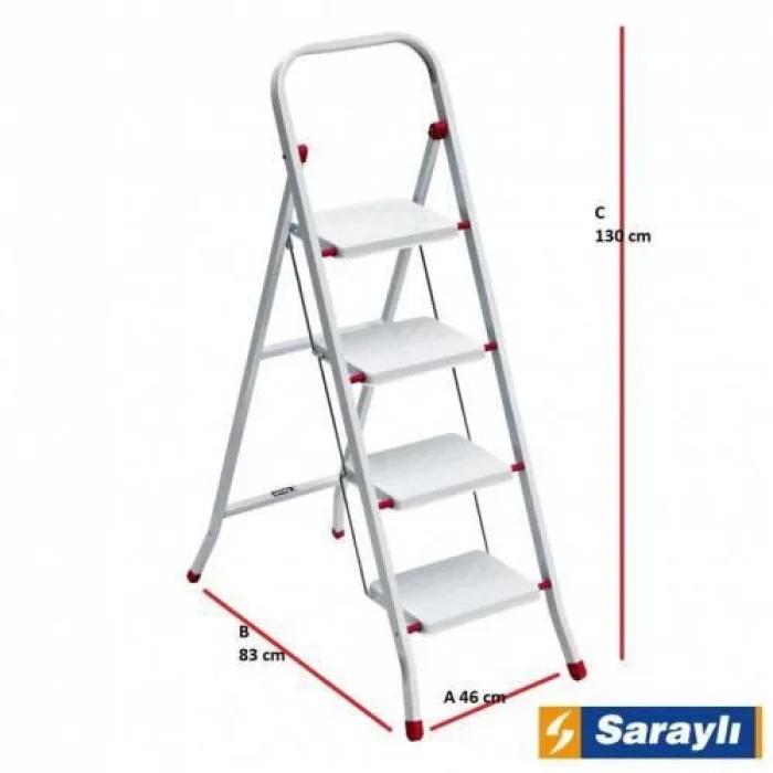 BUĞZ Saraylı Pratik Metal Merdiven Beyaz 4 Basamaklı