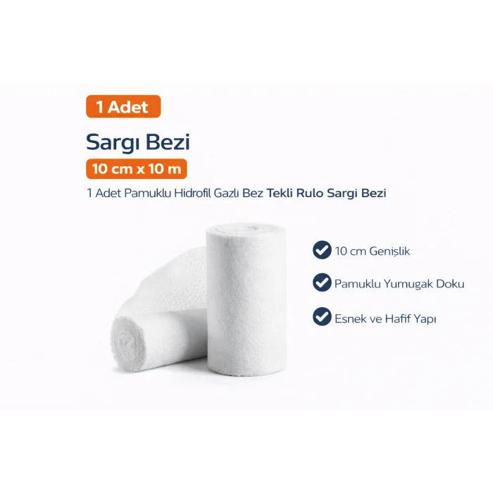BUĞZ Sargı Bezi 10 cm x 10 m 1 Adet Pamuklu Hidrofil Gazlı Bez Tekli Rulo Sargı Bezi