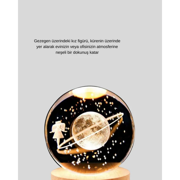 BUĞZ Sarı Işıklı Dekoratif Cam Küre Kız Figürlü Ahşap Standlı - Lisinya