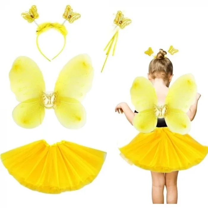  Sarı Kelebek Kostümü Çocuk 4 Parça Set