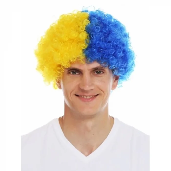  Sarı Lacivert Kıvırcık Afro Bonus Taraftar Peruğu