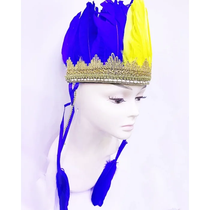  Sarı Lacivert Renk Tüylü Kızılderili Başlığı | Taraftar Başlığı