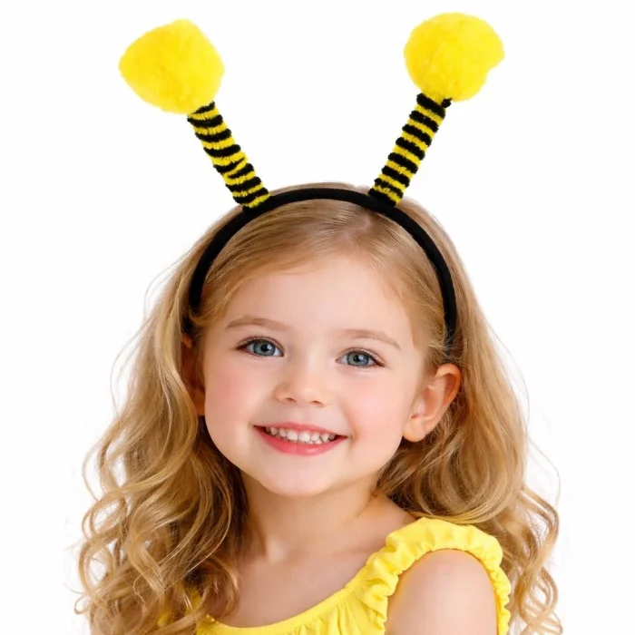 BUĞZ Sarı Siyah Arı Antenli Taç - Çocuk Arı Tacı Mega Ponponlu