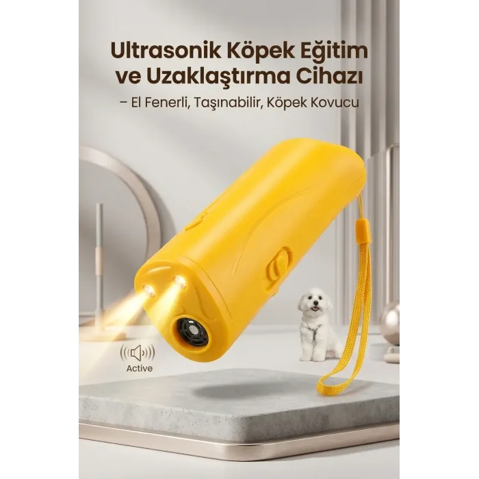 BUĞZ Sarı Ultrasonik Köpek Kovucu El Fenerli Eğitim Cihazı Günlük Taşınabilir Pratik Model
