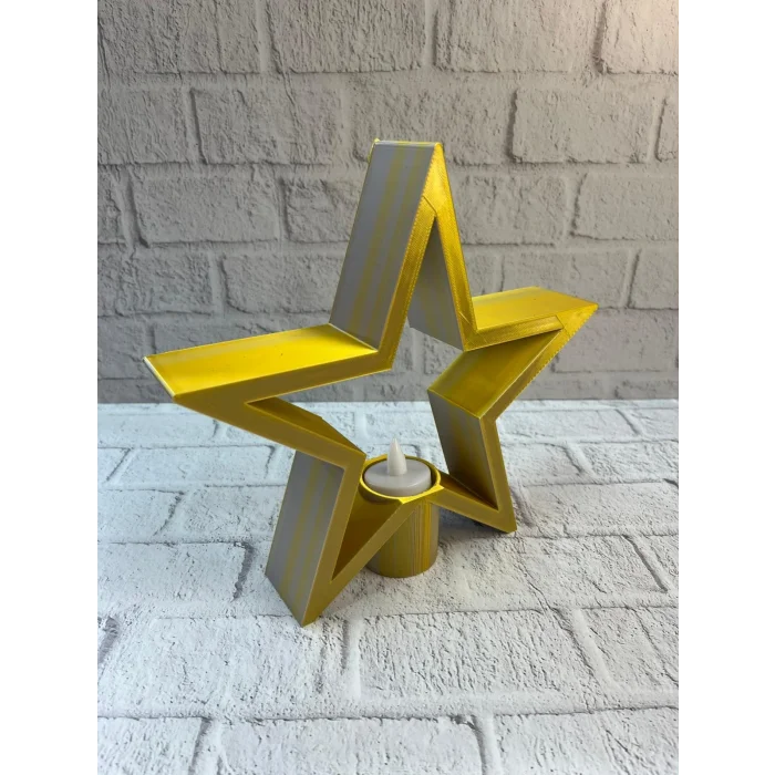 BUĞZ Sarı Yıldız Mumluk Modern Salon ve Raf Dekoru