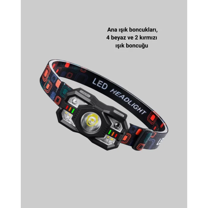 BUĞZ Şarj Edilebilir LED Far Hareket Sensörlü 5 Modlu Outdoor