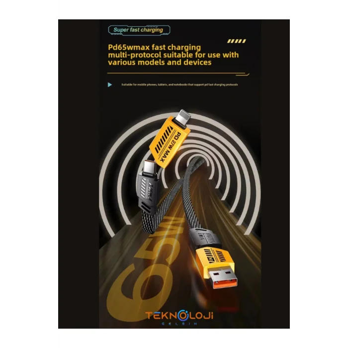  Şarj Kablosu 27W ve 65W Hızlı Şarj Type-C Iphone Hepsi İle Uyumlu Paraşüt İpinden Kopmaz Kablo