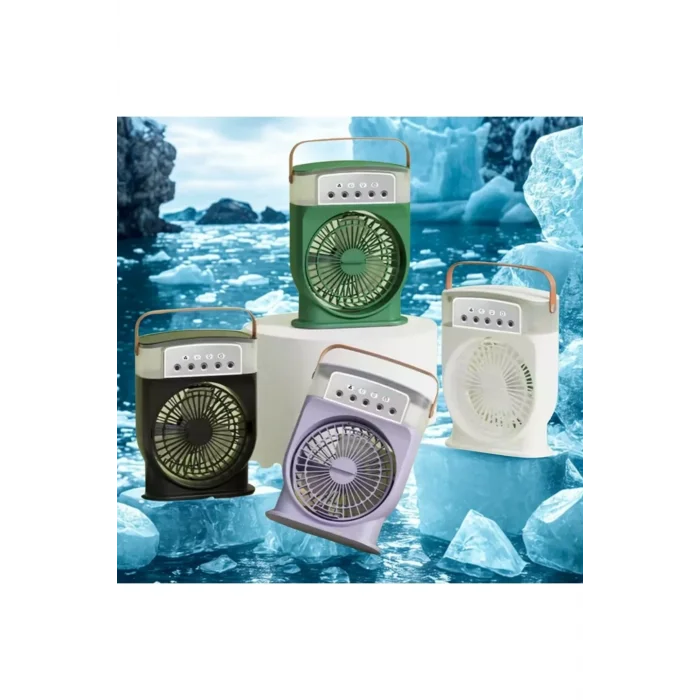 BUĞZ Şarjlı 600 Ml Su Hazneli Taşınabilir Masaüstü Vanilatör  Güçlü Fan Ve 2000 Mah Pil Yeşil