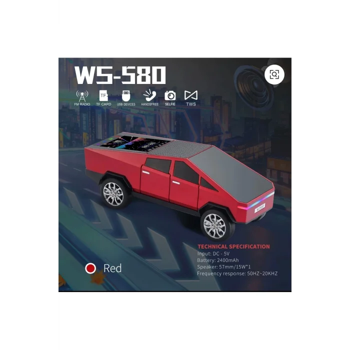 BUĞZ Şarjlı araba tasarımlı Bluetooth hoparlör 15W FM radyo SD kart USB destekli kırmızı