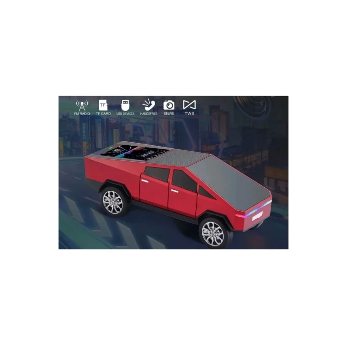 BUĞZ Şarjlı araba tasarımlı Bluetooth hoparlör 15W FM radyo SD kart USB destekli kırmızı