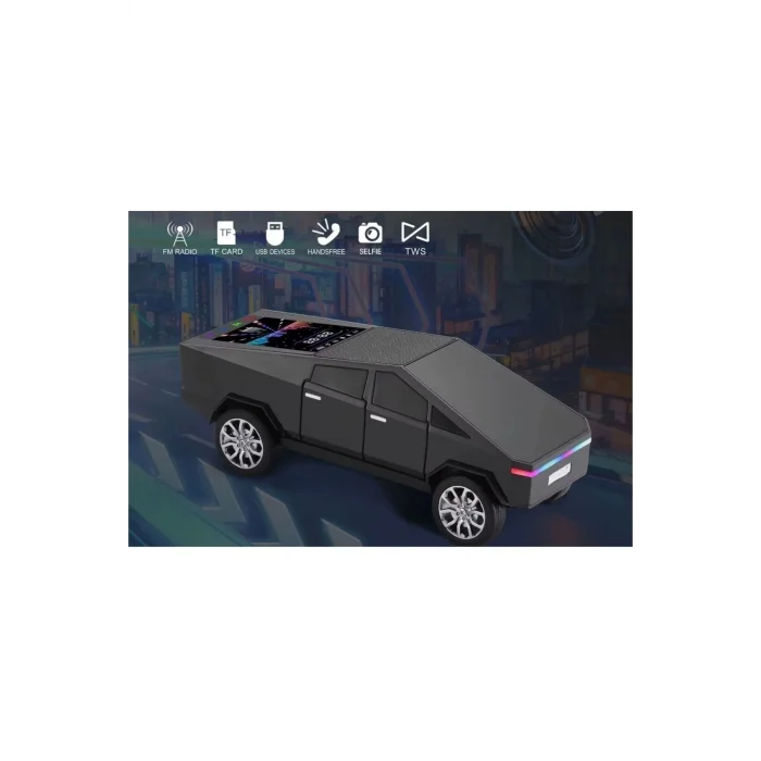 BUĞZ Şarjlı araba tasarımlı siyah Bluetooth hoparlör 15W FM radyo SD kart USB destekli
