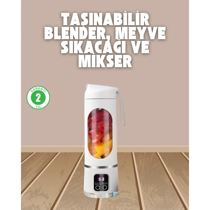 BUĞZ Şarjlı Blender – 12 Bıçaklı, 450 ml Kapasiteli, Taşınabilir Tip-C Mikser
