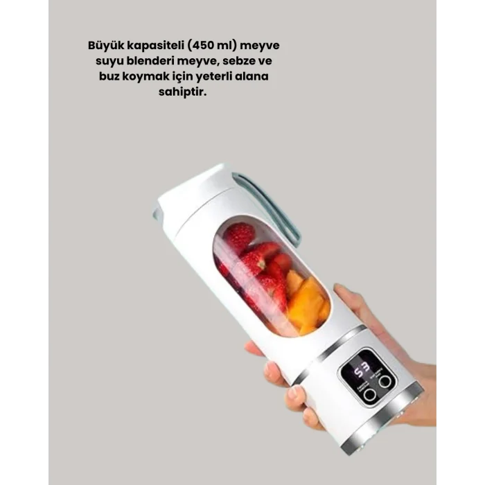 BUĞZ Şarjlı Blender – 12 Bıçaklı, 450 ml Kapasiteli, Taşınabilir Tip-C Mikser