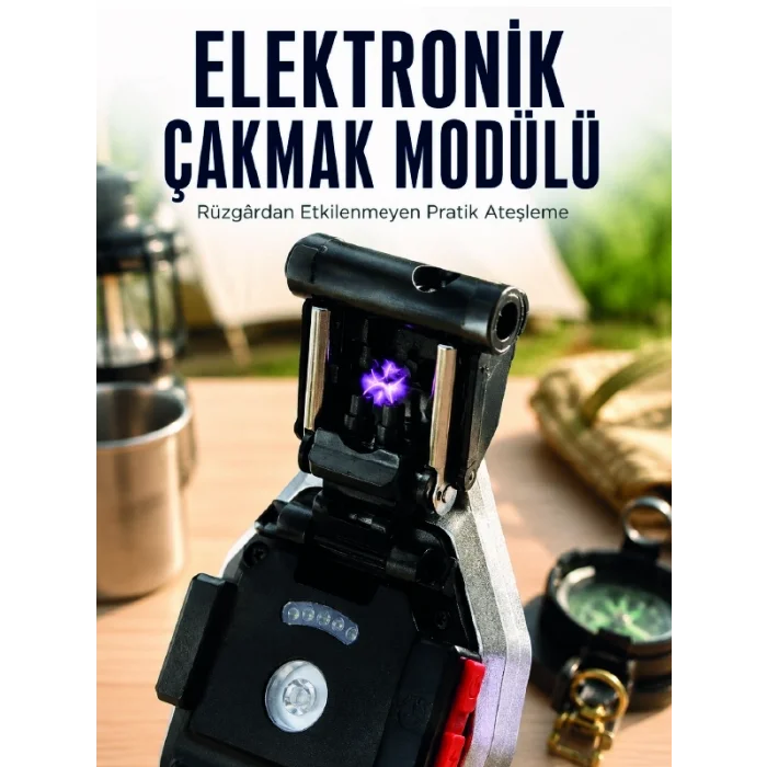 BUĞZ Şarjlı Çalışan El Feneri Elektronik Çakmak Emniyet Kemeri Kesici ve Tornavida Uçlu