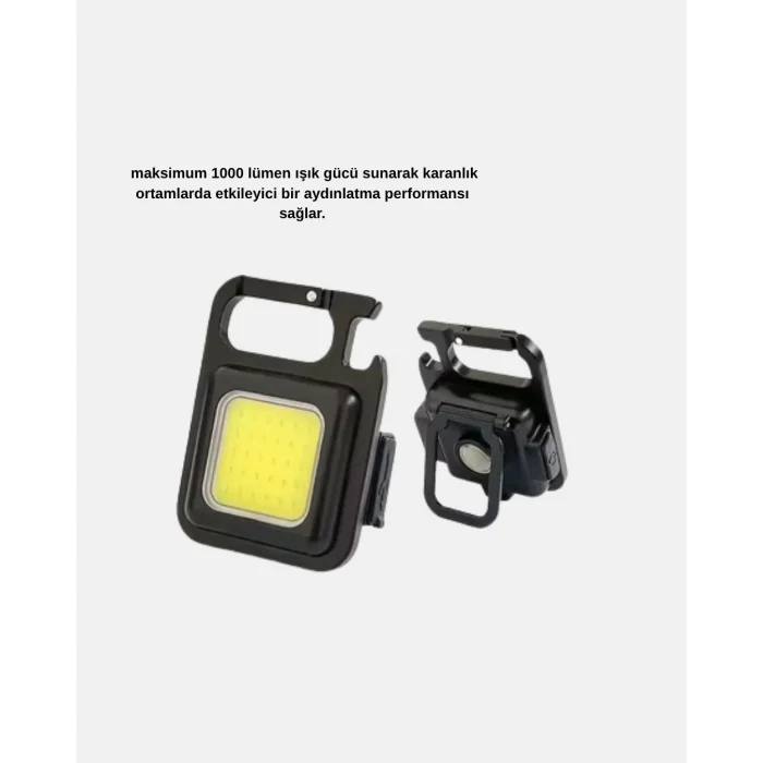 BUĞZ Şarjlı COB LED Anahtarlık Fener – 4 Modlu, Manyetik ve Katlanabilir Standlı