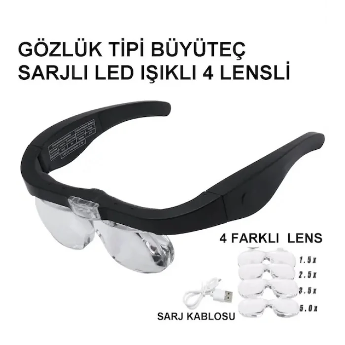 BUĞZ Şarjlı Gözlük Büyüteç  4 Farklı Lens 11537dc