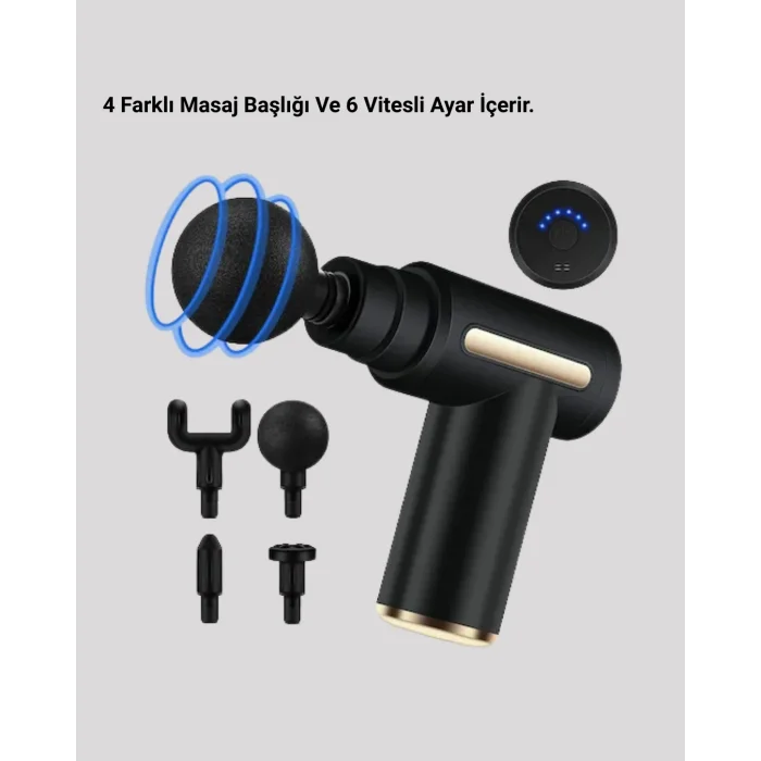 BUĞZ Şarjlı Kas Masaj Aleti 6 Kademe 4 Başlık Derin Doku EMS Titreşim Sporcu Masaj Tabancası