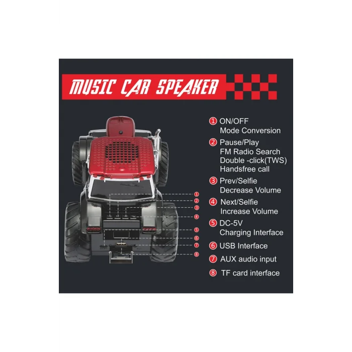 BUĞZ Şarjlı klasik traktör araba tasarımlı Bluetooth hoparlör FM radyo SD kart USB AUX siyah