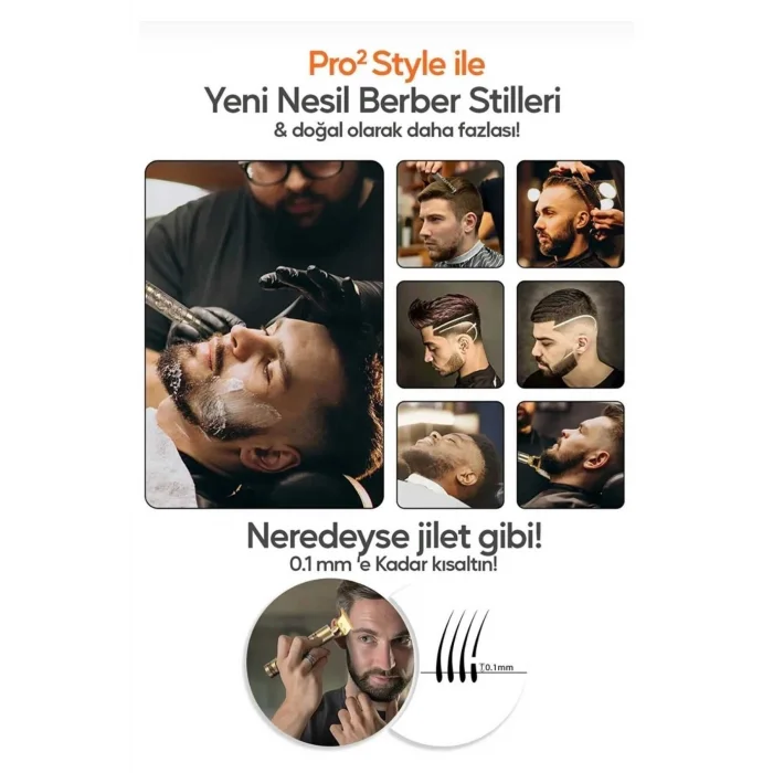 BUĞZ Şarjlı kuru saç sakal vücut tıraş makinesi altın renk 3-5 başlıklı 1 yıl garantili