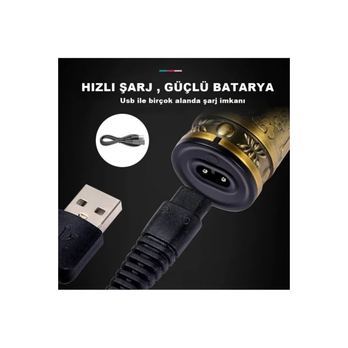 BUĞZ Şarjlı kuru saç sakal vücut tıraş makinesi altın renk 4-6 saat kullanım 3-5 başlık