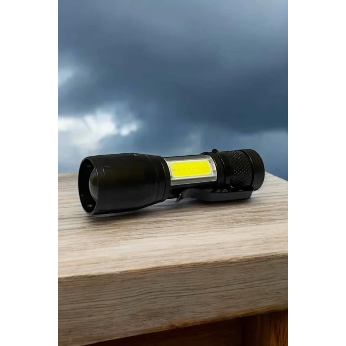 BUĞZ Şarjlı Metal Zoomlu El Feneri Işıldak Led Işık Taşınabilir El Lambası