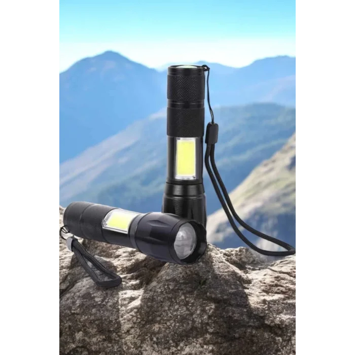 BUĞZ Şarjlı Metal Zoomlu El Feneri Işıldak Led Işık Taşınabilir El Lambası