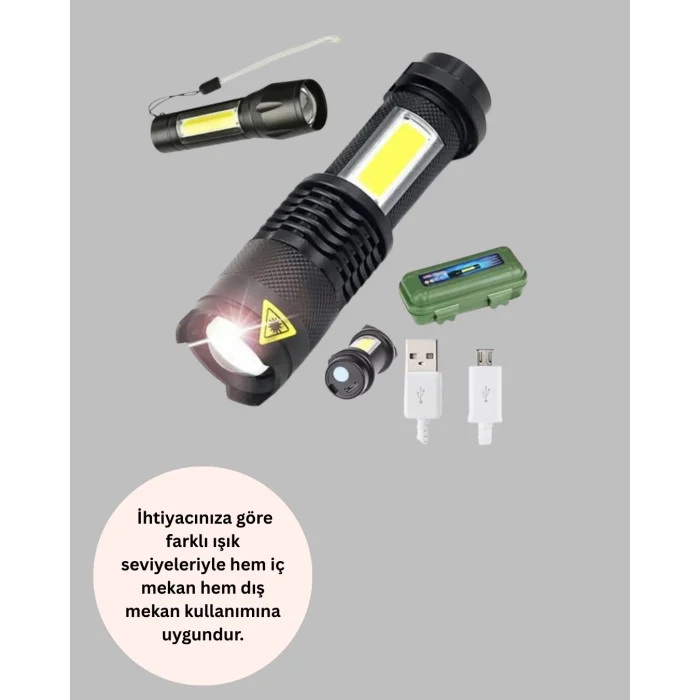 BUĞZ Şarjlı Mini LED El Feneri 2000 Lümen Su Geçirmez